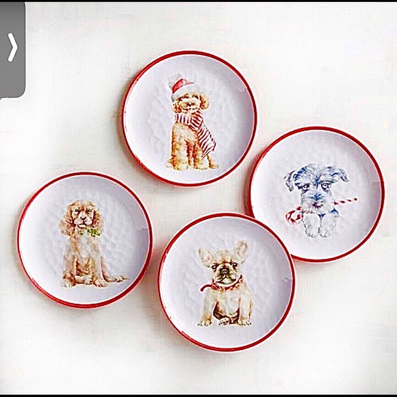 Pier 1 Other - Pier 1 Puppy Melamine Christmas Salad Plates NWT